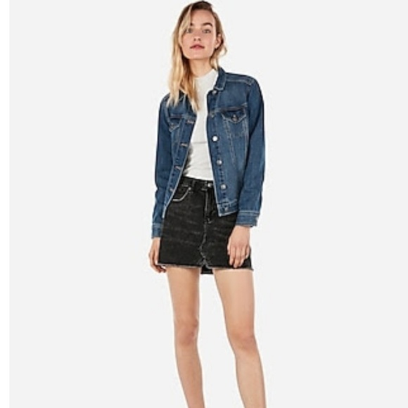 Midrise Straight Mini Black Dark Wash Jean Skirt - Picture 3 of 11